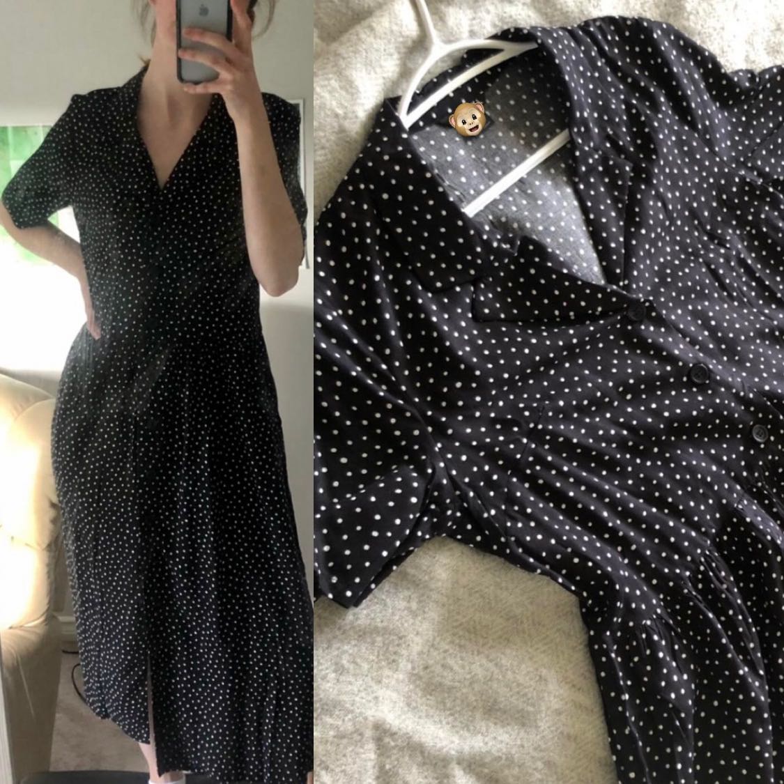 Black polka shirt dress midi casual 