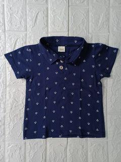 Blue with anchor design short-sleeved collared shirt