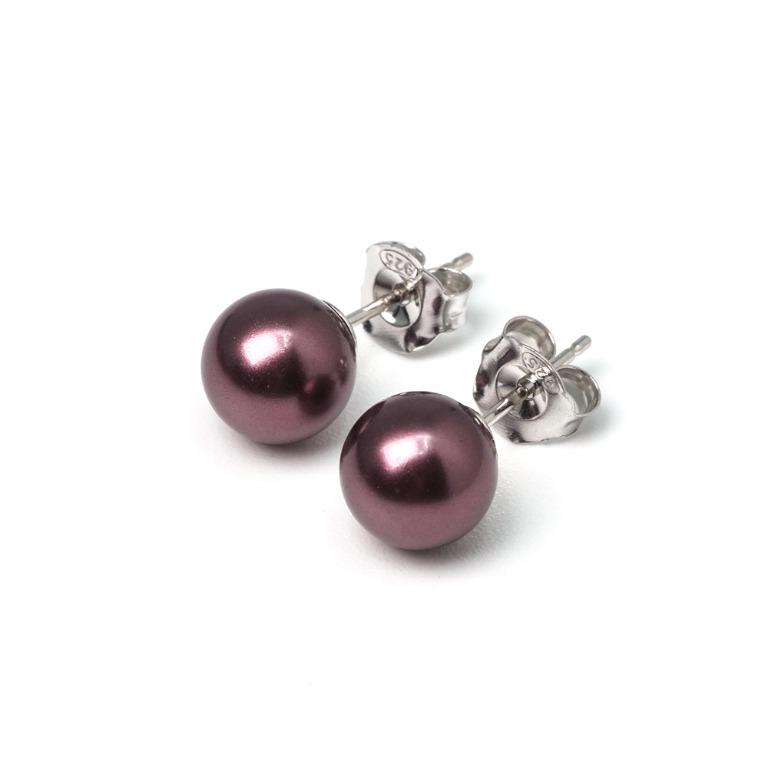 Burgundy Red Ball Round Stud Earrings 925 Sterling Silver