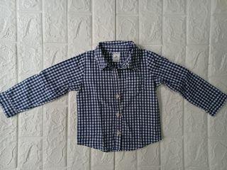 Carters Blue and White Checkered long-sleeved collared shirt