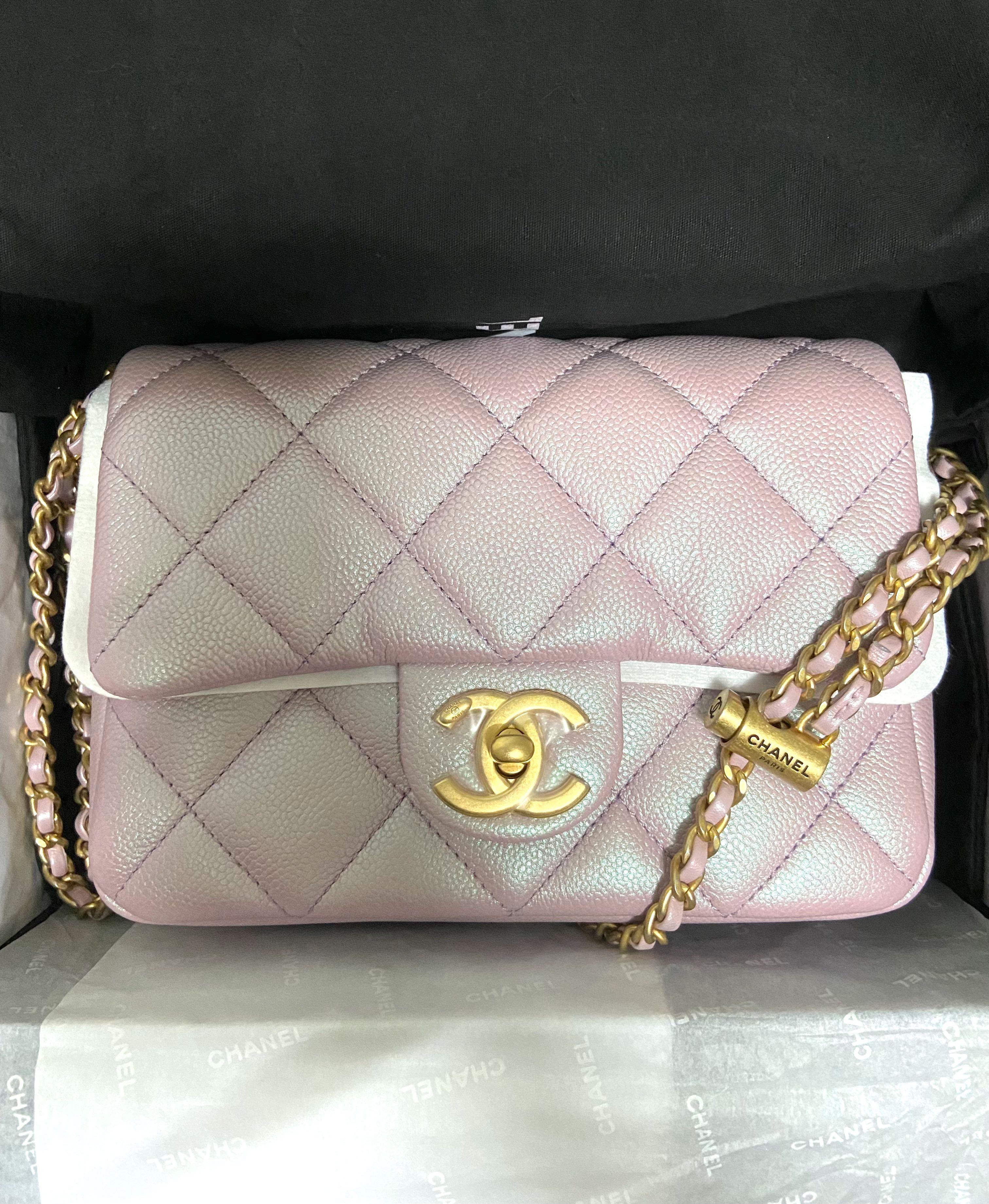 Chanel Metallic, Pink Iridescent Classic Mini Square Flap Bag