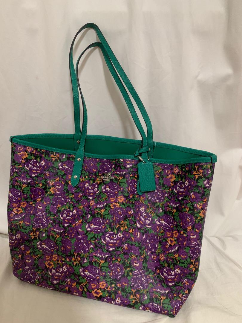 Coach Bramble Purple Reversible Floral Flower Tote Bags