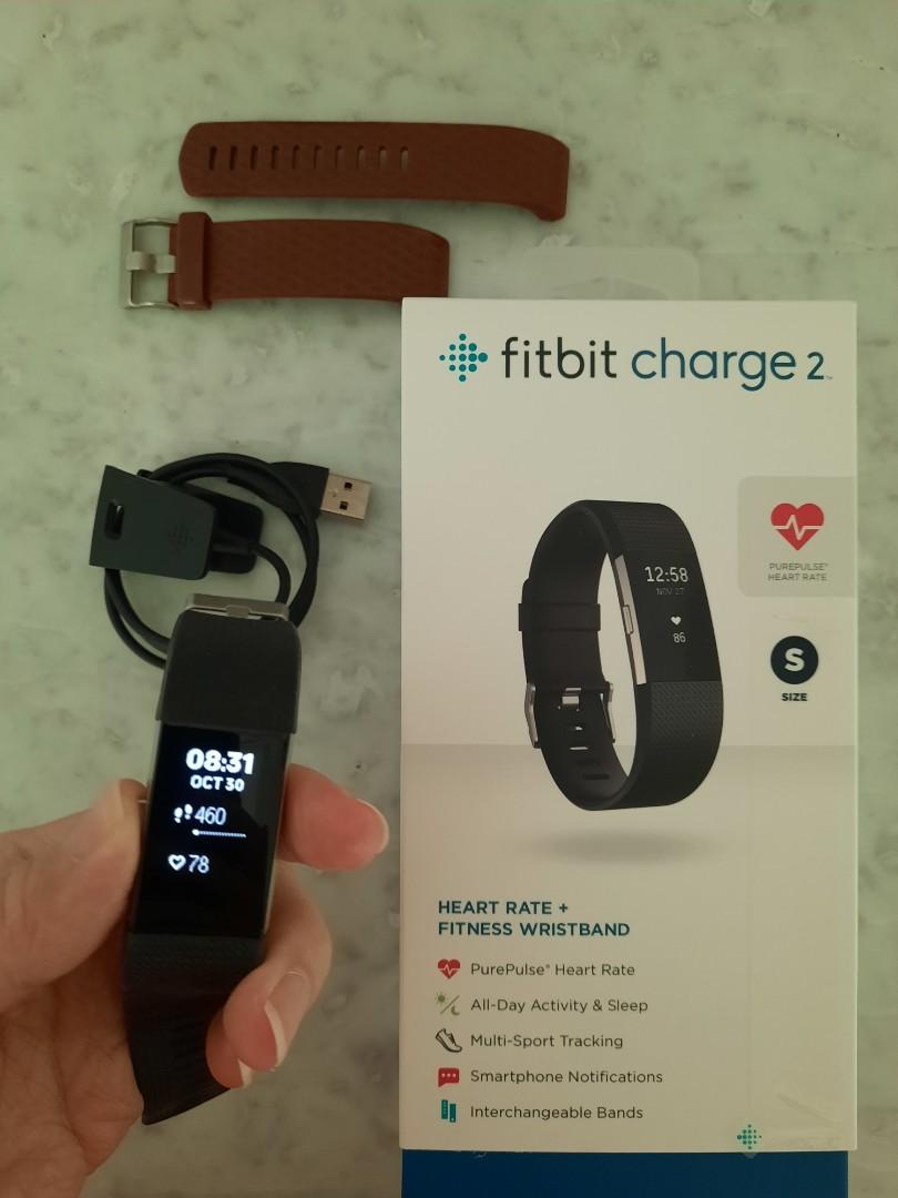Fitbit Charge 2 Heart Rate GPS Fitness Smartwatch Black S Bonus 3 Straps
