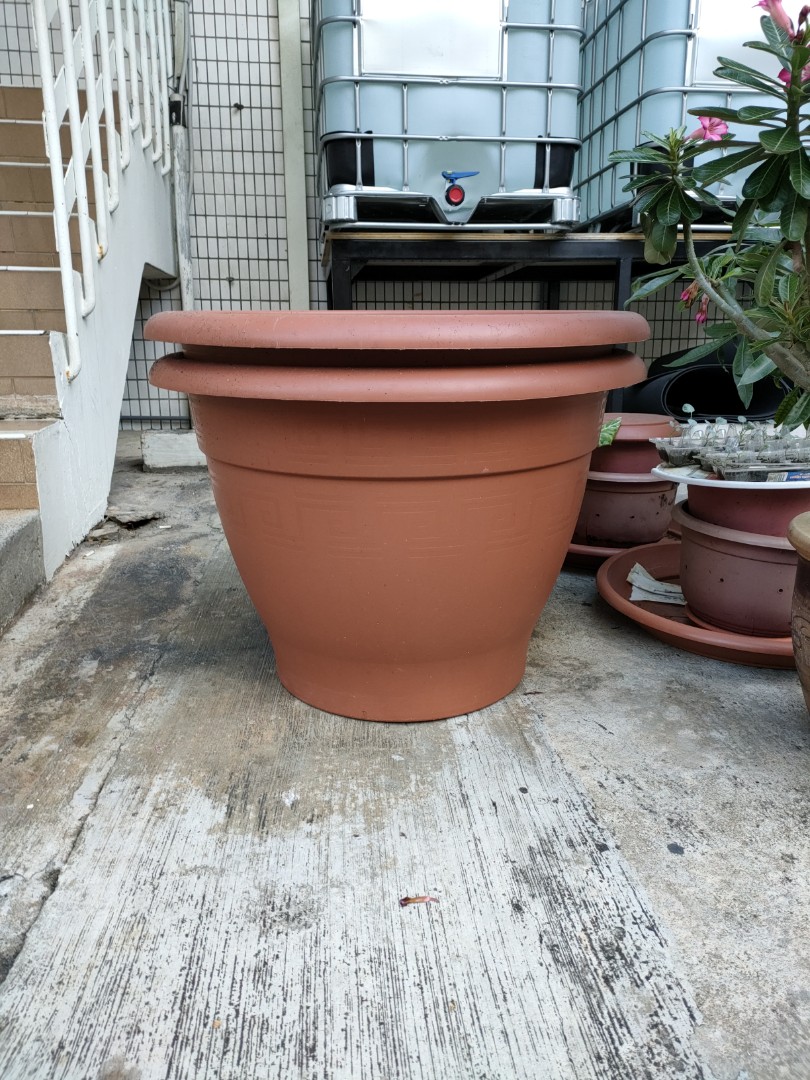Large plastic terracotta pots and dishes, Furniture & Home Living