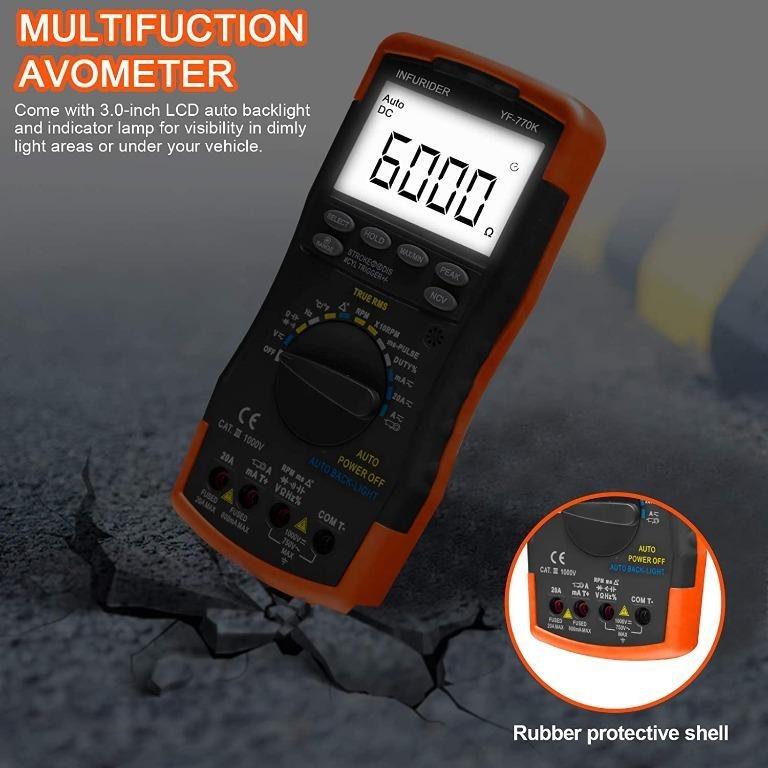 H1089 Digital Multimeter,INFURIDER YF770K TRMS 6000 Counts Volt Amp Ohm Meter with Temp Diode