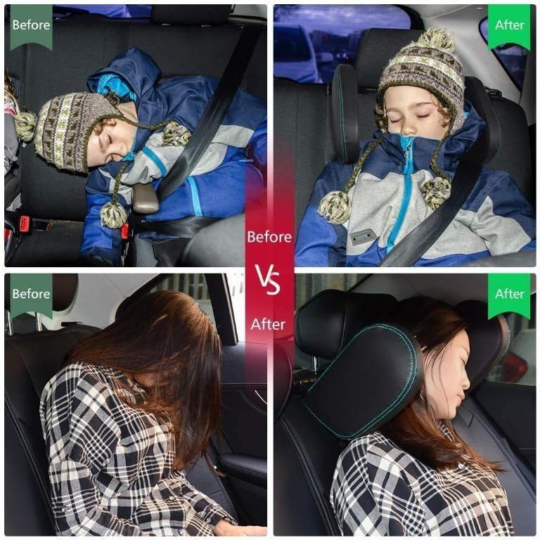 H1091 EASY EAGLE Car Seat Lateral Headrest, Leather Head Support Pillow  with Telescopic Bar and Slidable Clips for Children and Adults, Black (Blue  Stitching), Car Accessories, Accessories on Carousell