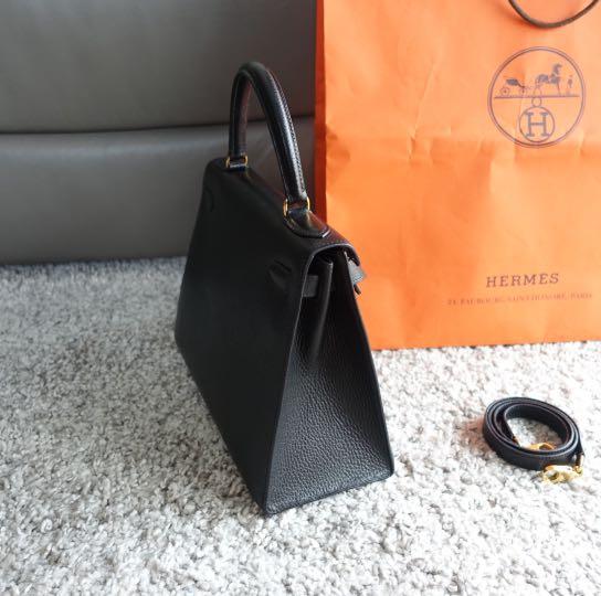 Hermès Kelly 32 Black - Ardennes Leather GHW