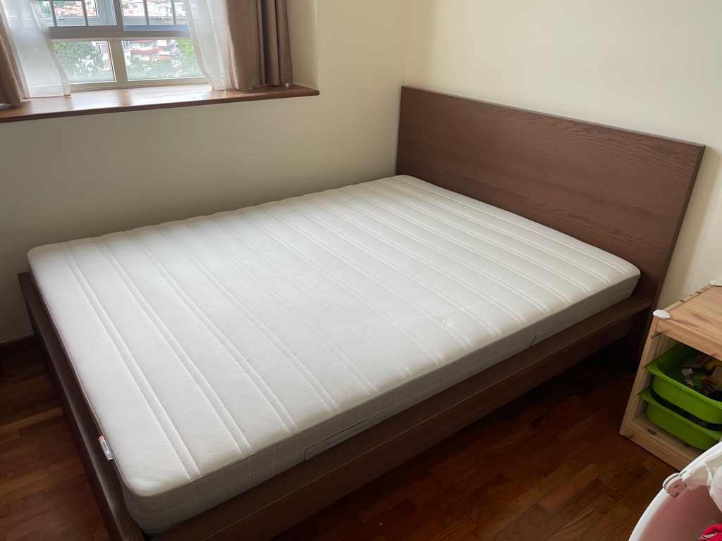 IKEA MALM Bed Frame & Mattress (150 x 200), Furniture & Home Living, Furniture, Bed Frames