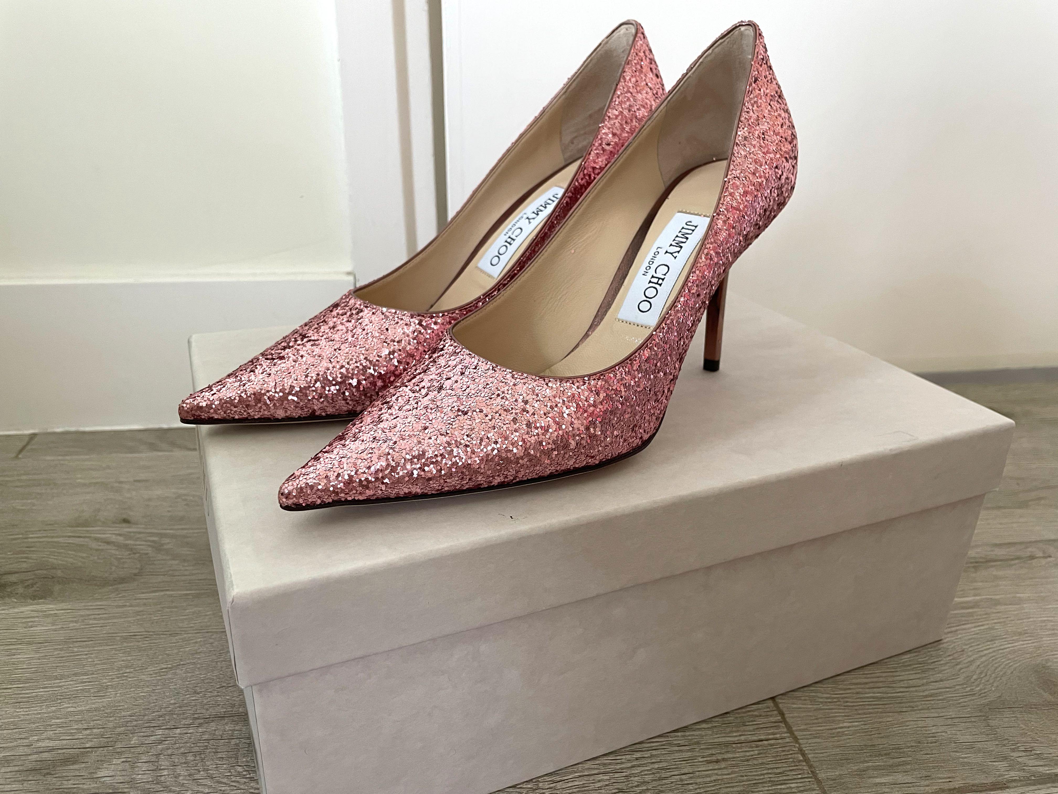 JIMMY CHOO Love 85 glitter pink high heels pumps, 女裝, 鞋, 高跟鞋