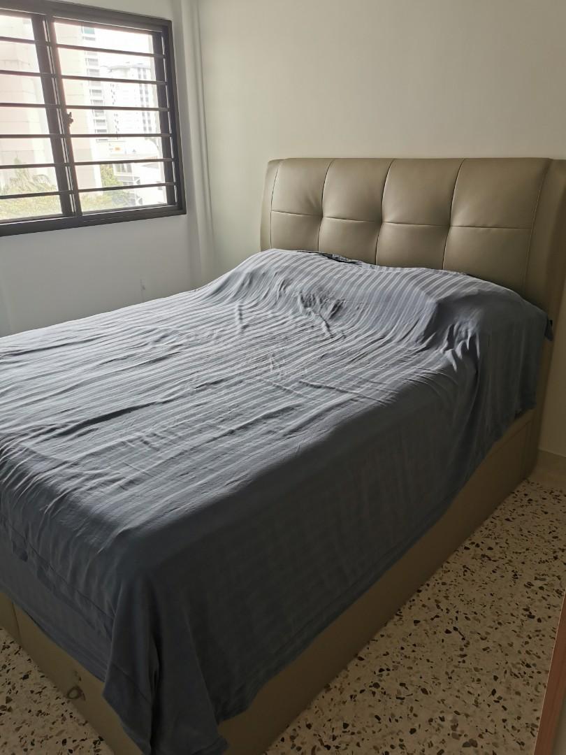 King koil Queen size leather bed frame with storage + mattress