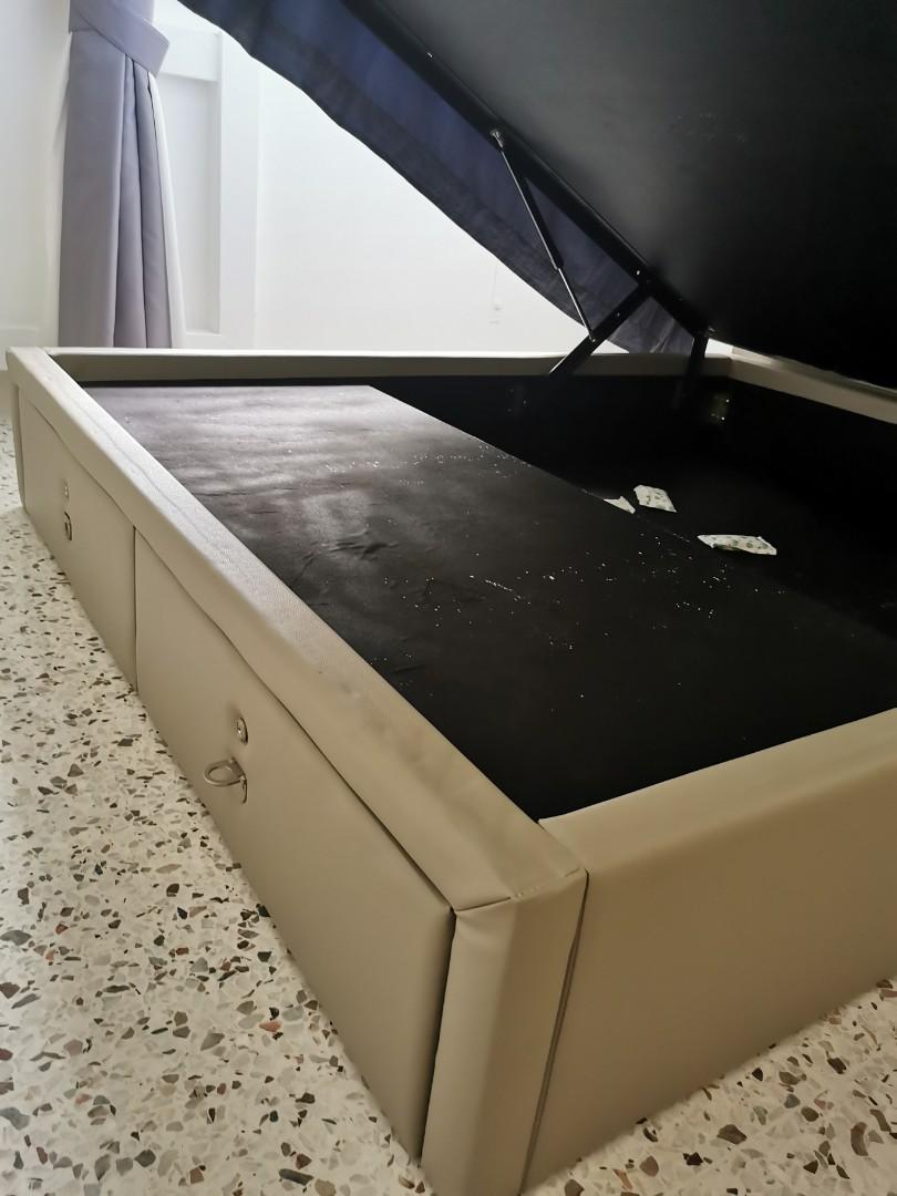 King koil Queen size leather bed frame with storage + mattress