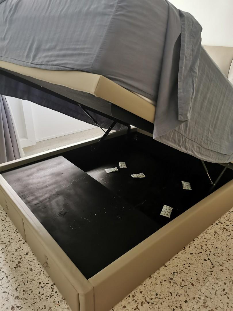 King koil Queen size leather bed frame with storage + mattress