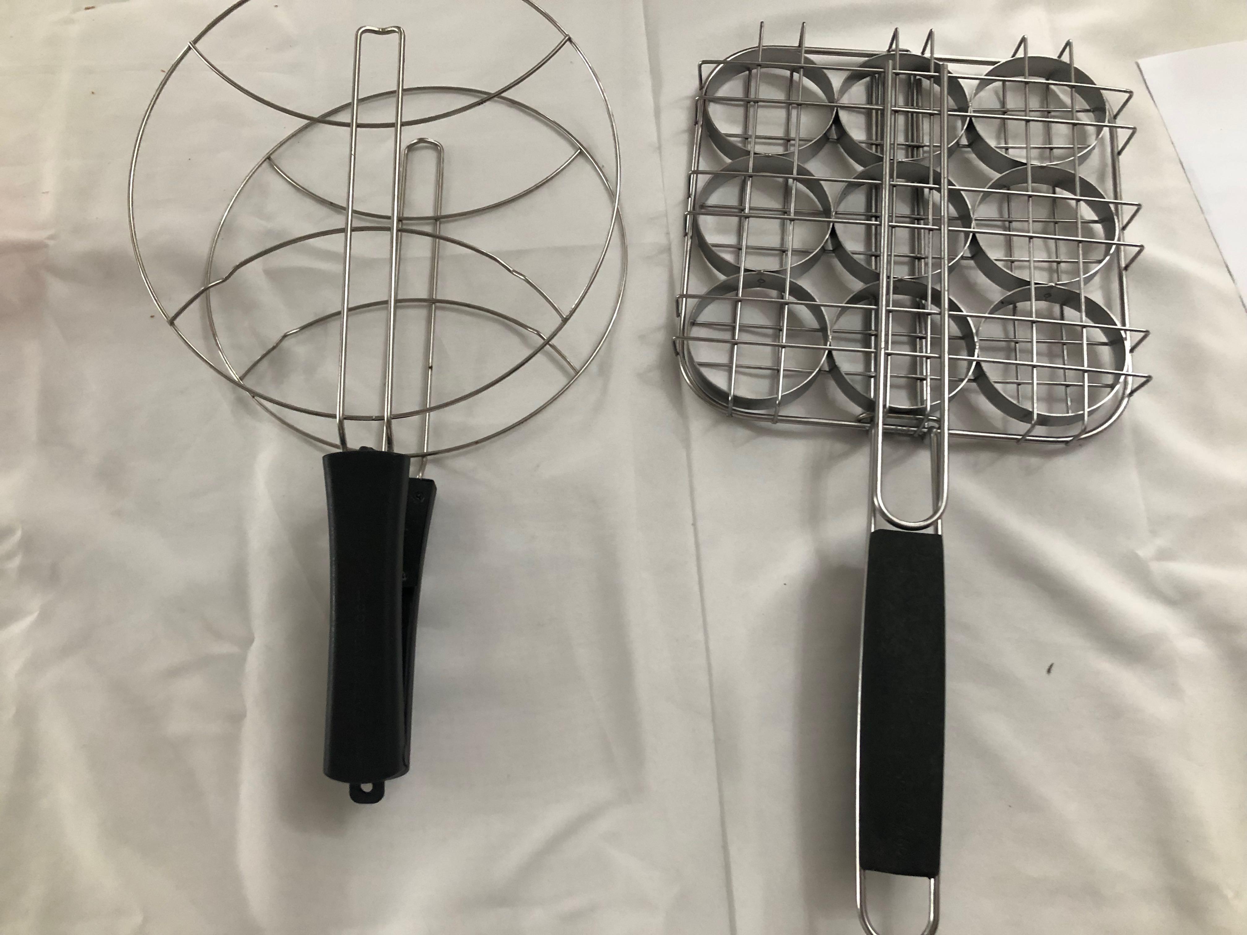 Meat Grill Holders / Basket (Category: Cookware & Accessories) located in Manila. Submitted by lts125 (Listing ID 1122622453, Image 1). Description: Grill and flip fish, steak, chops and burgers with ease!!! Circular grill holder - 350 Burger Patty grill basket - 350 Get both for P600!.