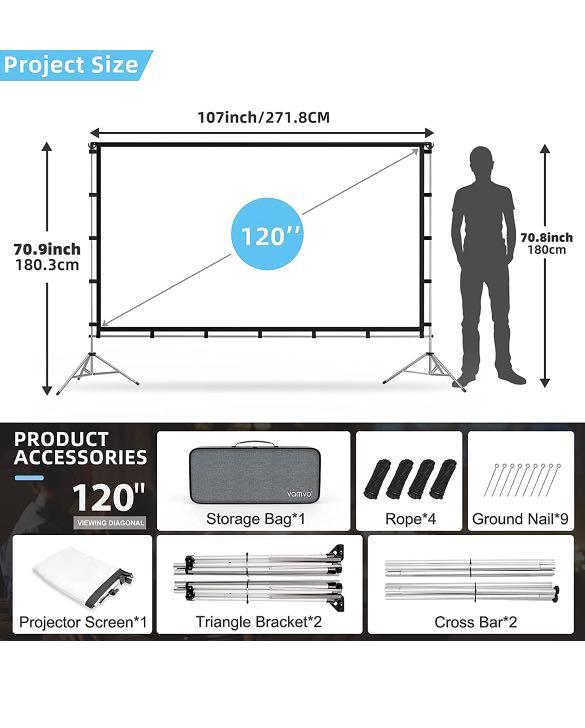 Projector Screen with Stand, Vamvo 120 inch Portable Foldable
