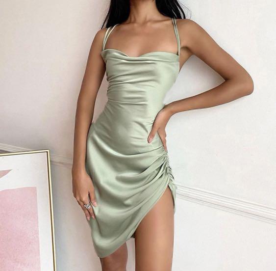 sage green maxi dress satin