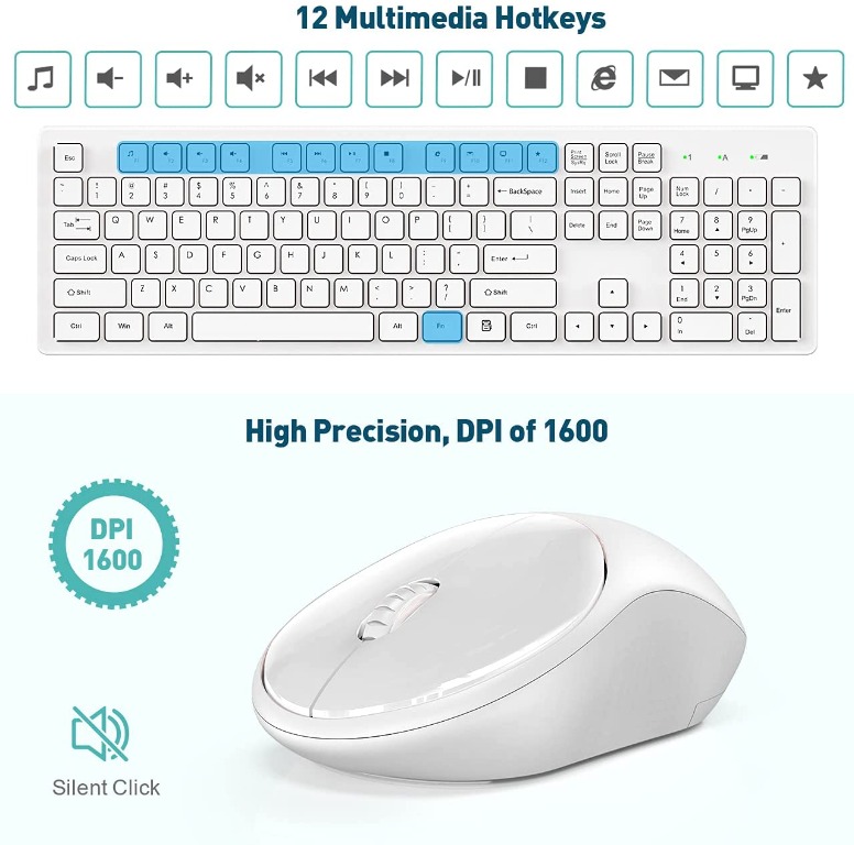 (TORN BOX) RATEL Wireless Keyboard Mouse Combo, 2.4GHz Slim FullSized