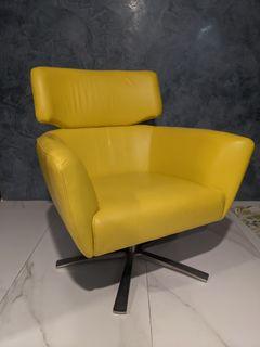 Trenzol Handcrafted Fine Leather Yellow Lounge Chair.