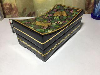Wooden Black Laquered Gold Butterflies Jewelry Box