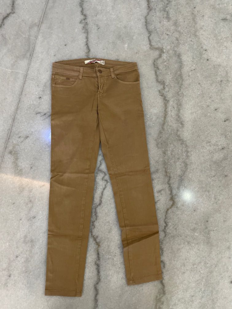 Zara brown skinny jeans, Fesyen Wanita 