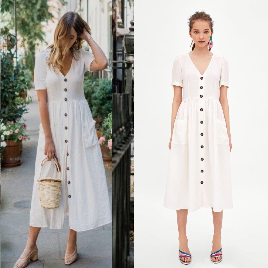ZARA Buttondown Linen Dress, Women's 