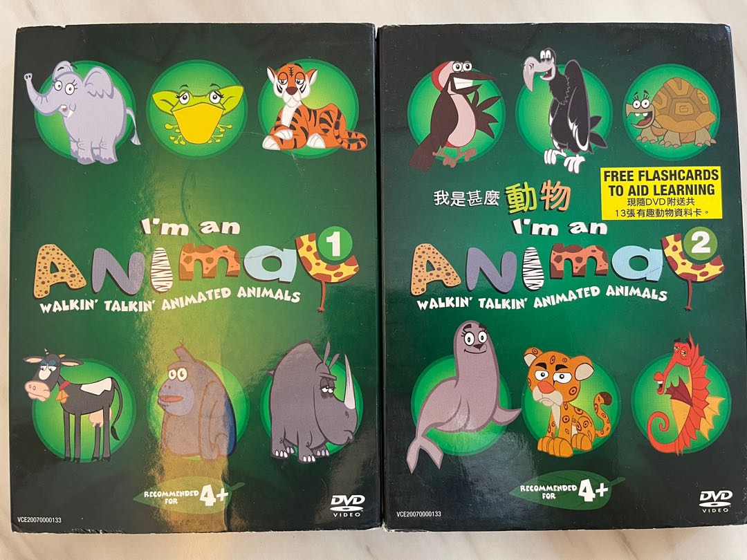 兒童dvd (I'm an Animal) (我是甚麼動物）共兩隻，送13張共26種動物咭