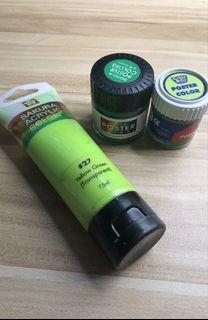 Assorted acrylic green paints Set of 3