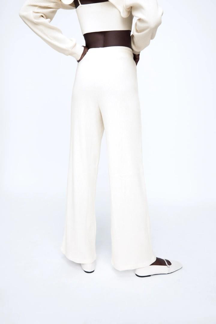 Authentic Zara Ribbed Wide Leg Trousers 