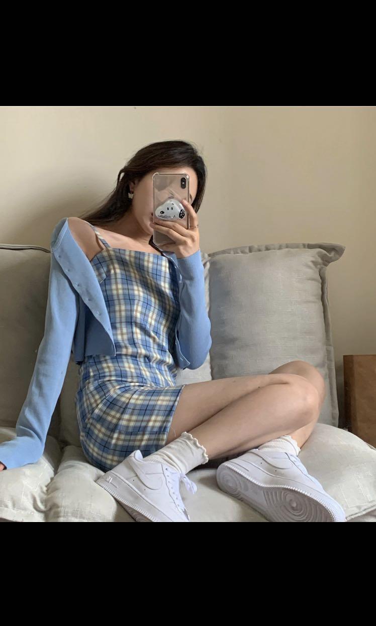 blue checkerboard dress