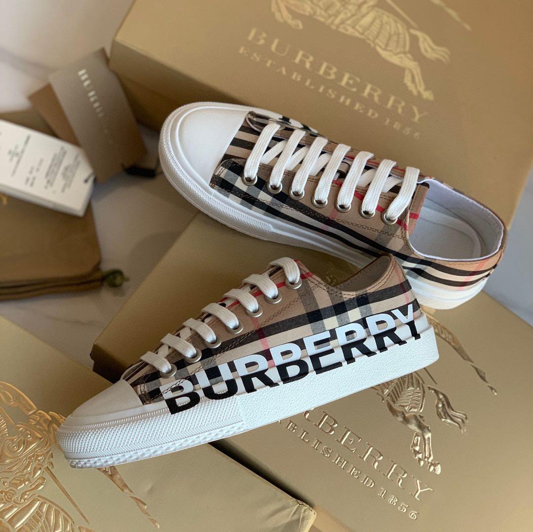 Burberry Unisex vintage check logo print cotton sneakers Men s