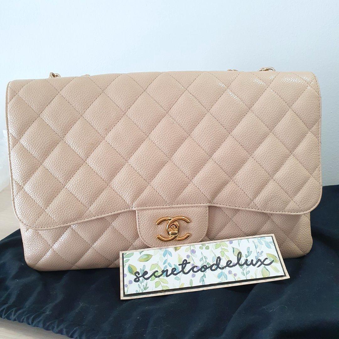 Chanel Beige Claire Jumbo Single Flap #13, Luxury, Bags & Wallets on  Carousell