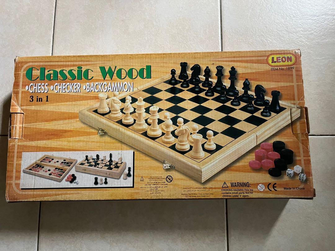 Chess, Checkers & Backgammon 3 In 1 Classic Board Game Set