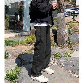 Crossal1黑色牛仔闊腿褲