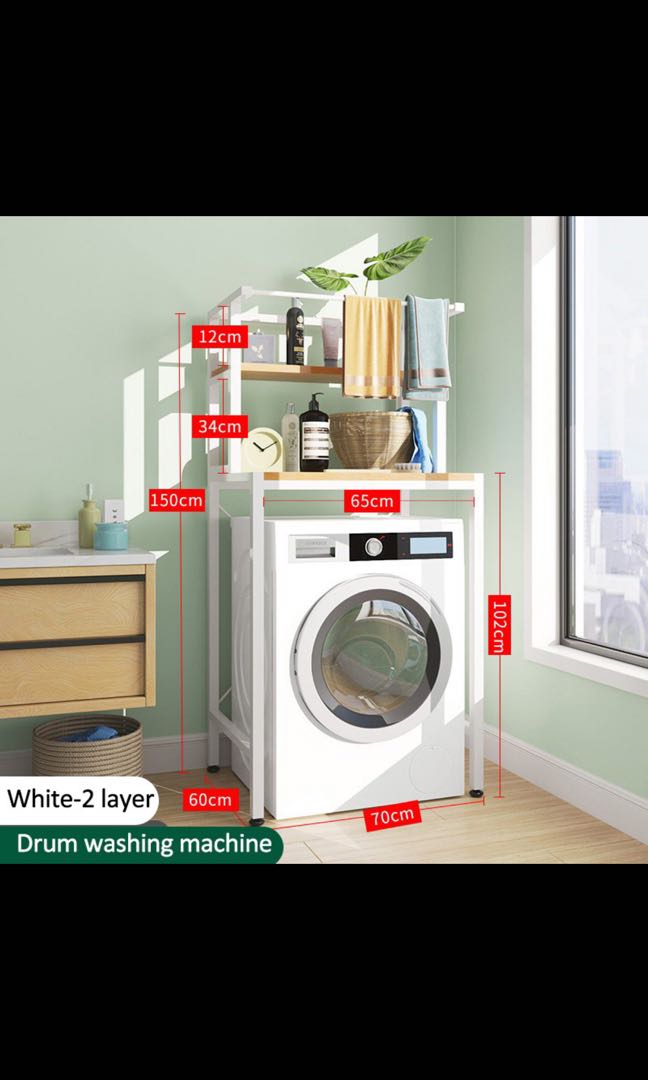Front loading washing machine 2 Tier Rack (White/Pine), Furniture ...