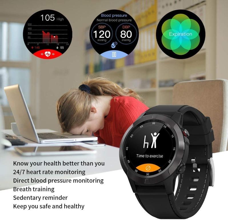 gandley Smart Watch for Men GPS Smartwatch for Android iOS with Blood Pressure Heart Rate Monitor Waterproof Sleep Fitness Tracker with Compass Altimeter Barometer Text Call Notification Black Mobile ...