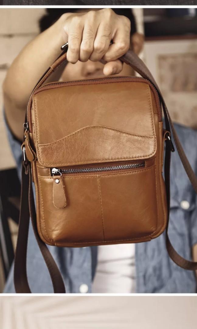 Genuine leather sling bag men brown black travel 7.9inch iPad travel bag black brown bag sling bag