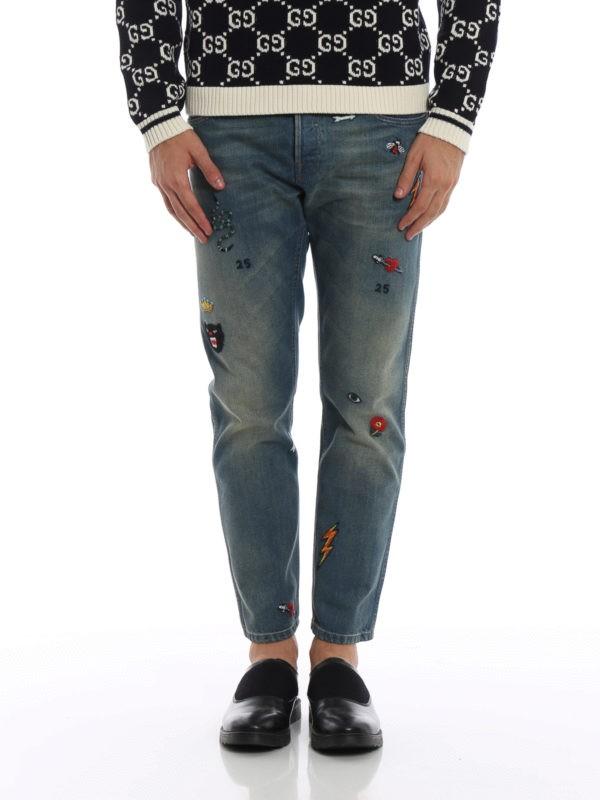 Gucci patch jeans hotsell