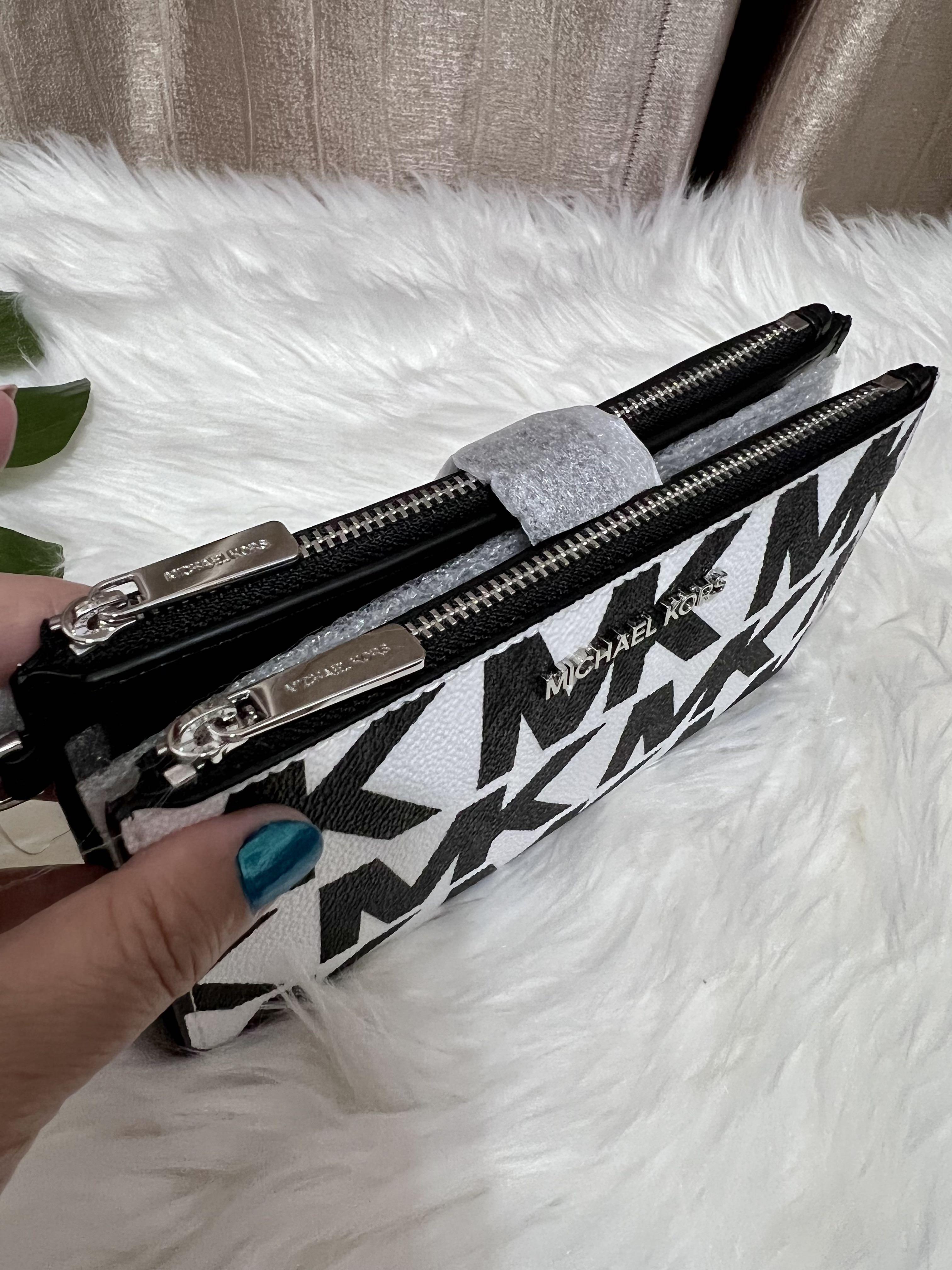 Michael Kors New Double Zip Wallet Blue White Black Gold