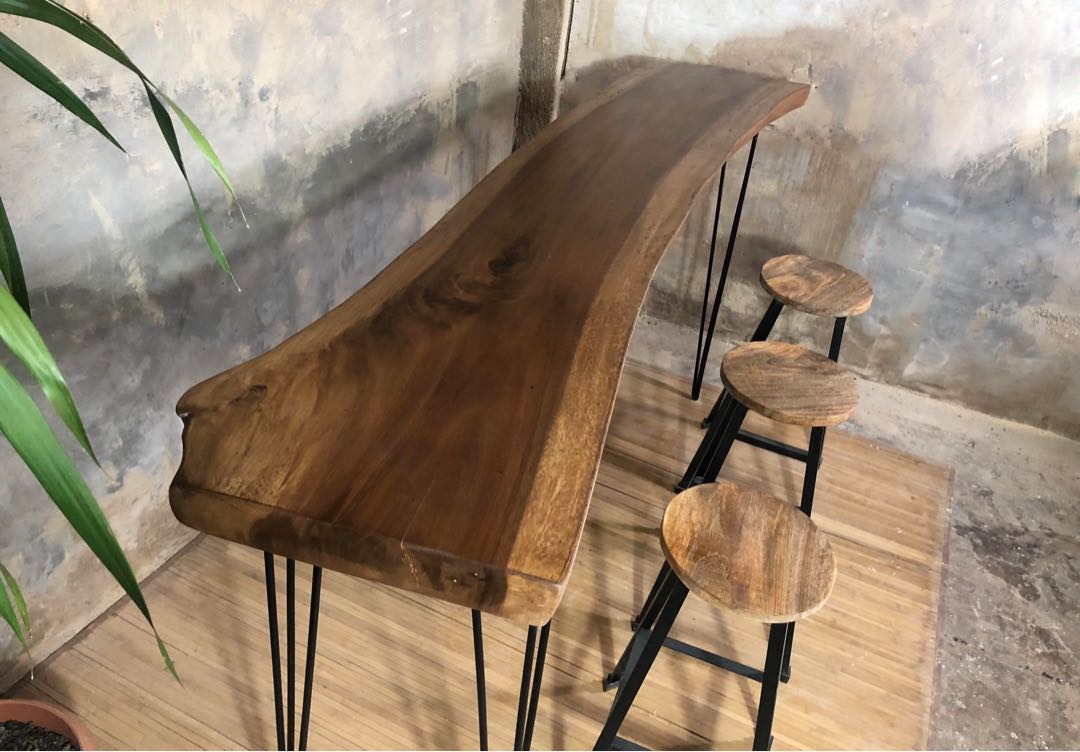 Live-Edge Acacia Bar Table Set, Furniture & Home Living, Furniture, Tables  & Sets On Carousell