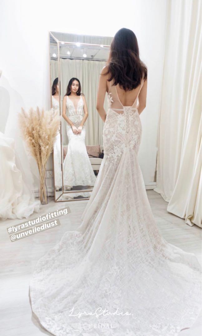 Lyra Studio V Neck Lace low back Mermaid Cut Wedding Gown
