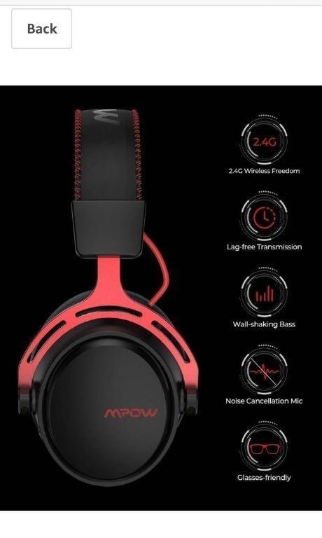 Mpow BH415A Wireless Gaming Headset for PS4 PC with Double Chamber Drivers Xbox One Headset with Detachable Noise Cancelling Microphone Ultra