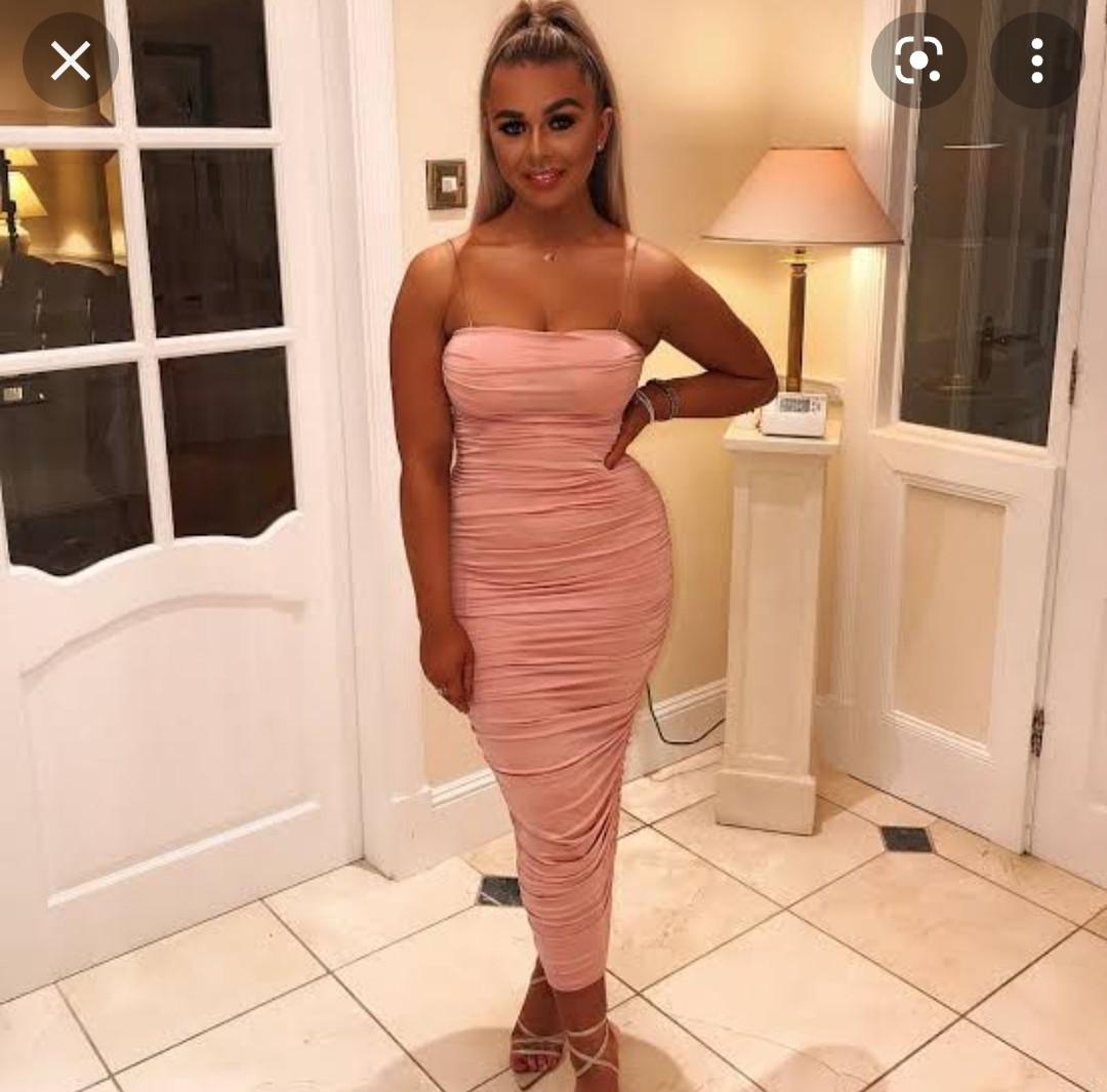 Oh Polly Blush Ruffled Midi Dress 