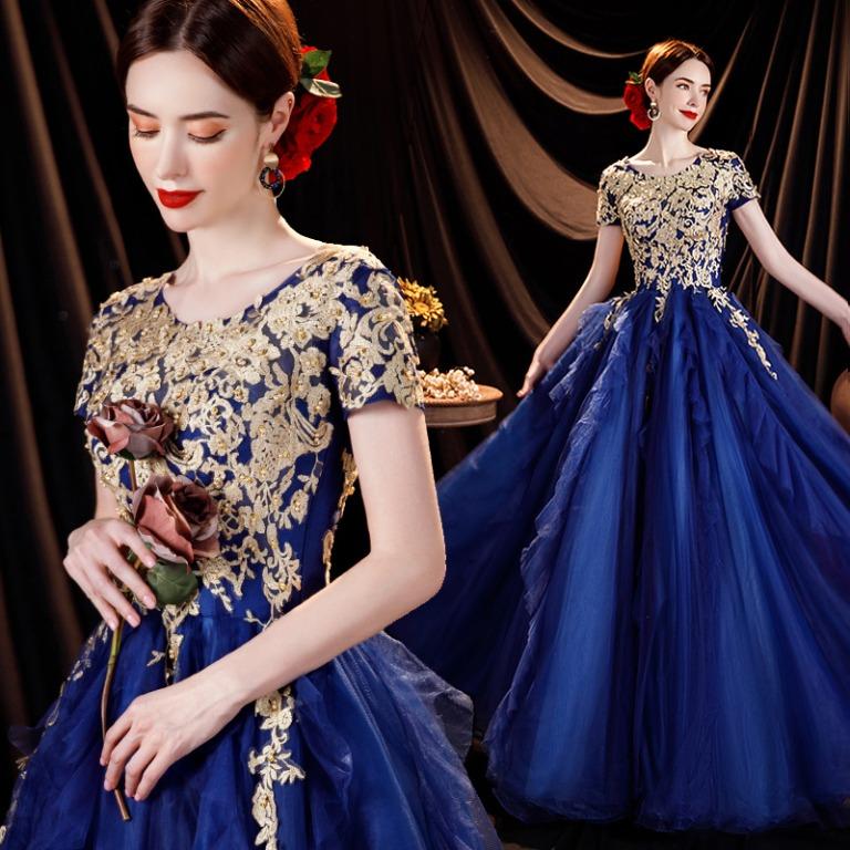 Pre order blue gold wedding bridal dress evening gown RBP1680, Women's  Fashion, Dresses & Sets, Evening Dresses & Gowns on Carousell