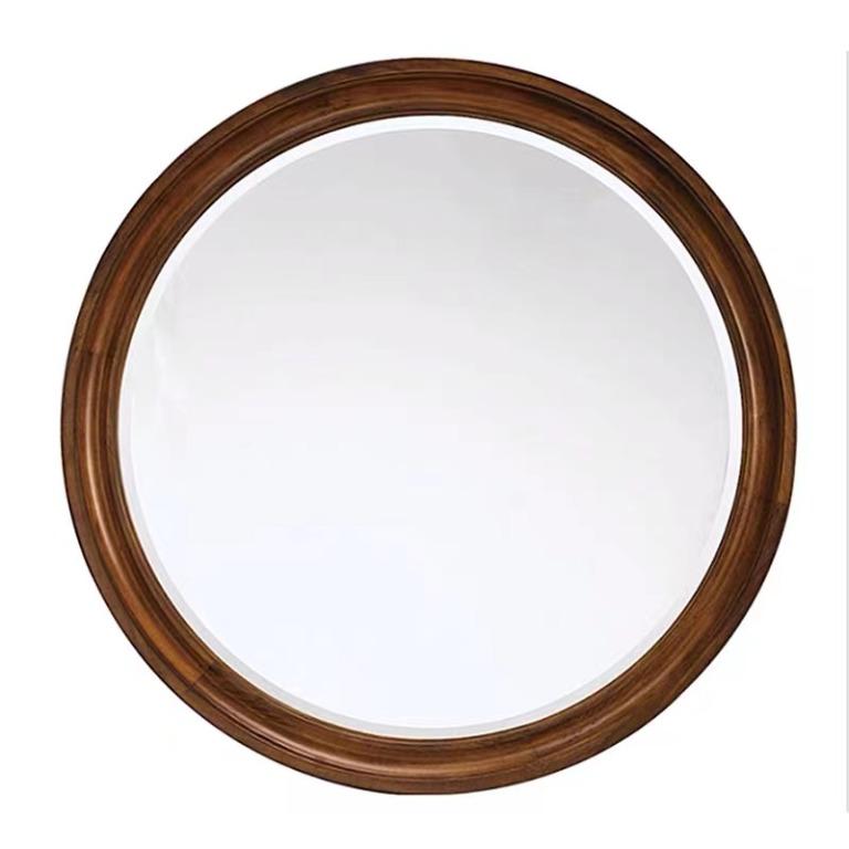 Round Solid Acacia Wood Mirror, 傢俬＆家居, 家居裝飾, 鏡 Carousell
