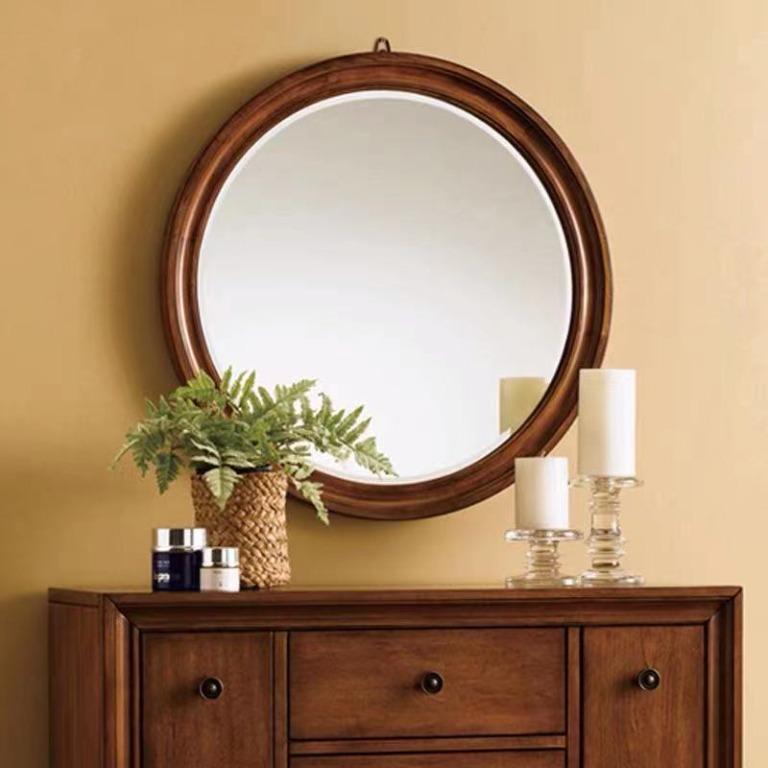 Round Solid Acacia Wood Mirror, 傢俬＆家居, 家居裝飾, 鏡 Carousell
