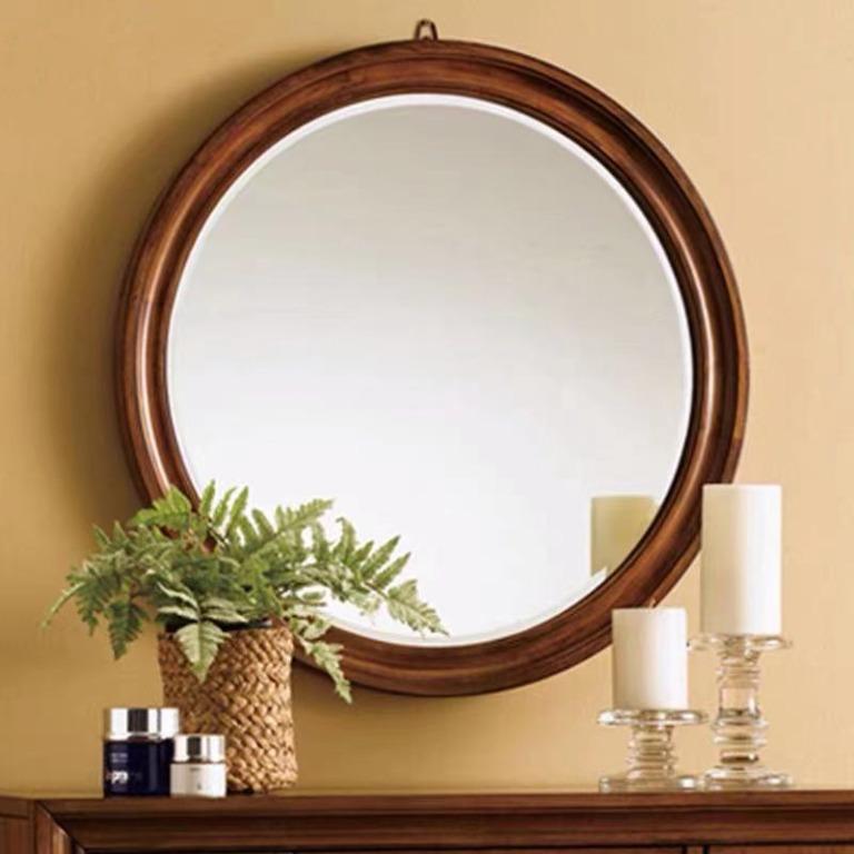 Round Solid Acacia Wood Mirror, 傢俬＆家居, 家居裝飾, 鏡 Carousell