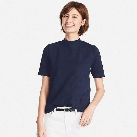Uniqlo Womens High Neck Navy Blue Shirt 