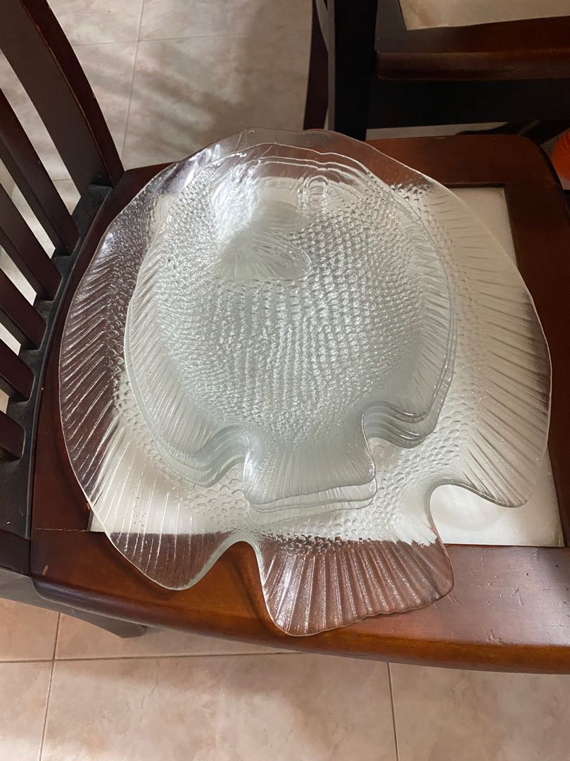 Vintage FishShaped Glass Plates 7 pc Set, Furniture & Home Living