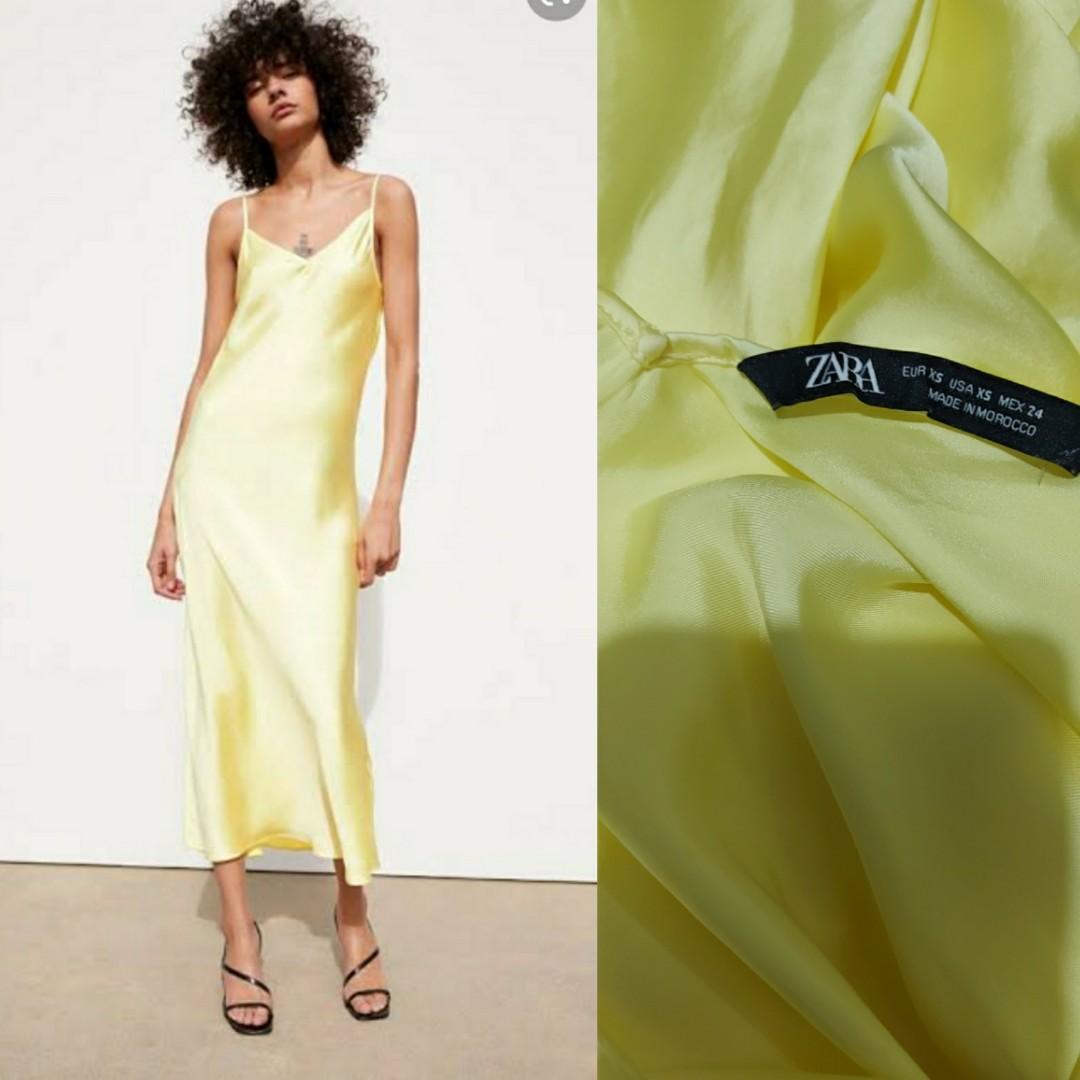 Zara yellow satin sale slip dress
