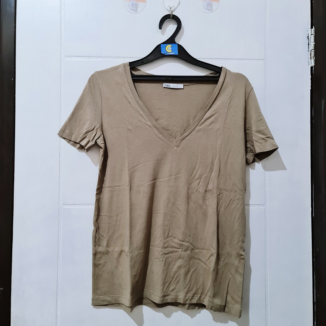 zara v neck top, Fesyen Wanita, Pakaian 