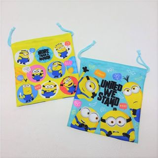 日本 Minions 迷你兵團 黃藍色緞綢布 索繩 收納袋64238419851139110